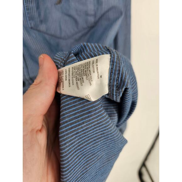 Nautica Mens M Long sleeve Button Up Classic Fit Dress Shirt Slate Blue Striped - Picture 4 of 5